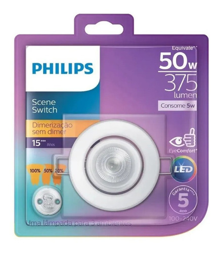 Kit 18 Spot Led Redondo 5w Sceneswitch Gu10 Bivolt Philips