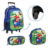 Kit Bolsa Escolar Masculina Super Mario Carrinho Reforçada