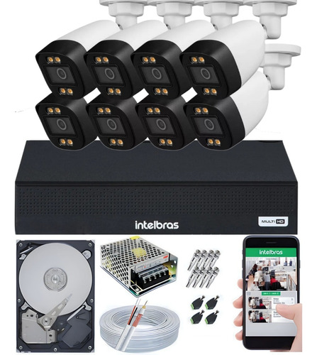 Kit 8 Câmeras Segurança Colorida 2mp Dvr Intelbras 8ch Mhdx