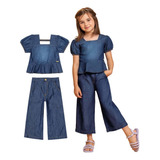 Conjunto Infantil Menina Jeans Cropped Calça Colorittá