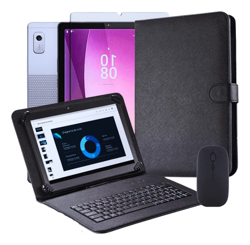 Capa C/ Teclado Mouse + Película P/ Tablet Lenovo Tab M9