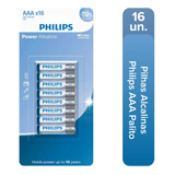 Pilha Palito Aaa Alcalina Philips Comum 3a Kit C/16 Baterias