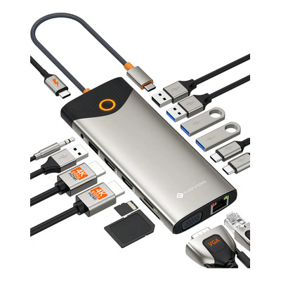 Novoo Docking Station Hub 15 En 1 Usb 3.0 Dual Hdmi 4k Vga Dock PD,Con función de apagado de pantalla con un solo toque | Meses sin interés