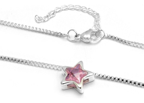 Collar Estrella Cristal Rosa 42-48cm De Acero Blanco 