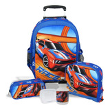 Kit Mochila De Rodinhas Infantil Tam G Carros Race