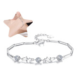 Pulsera Plata 925 Ajustable Estrellas Circón En Oro Blanco