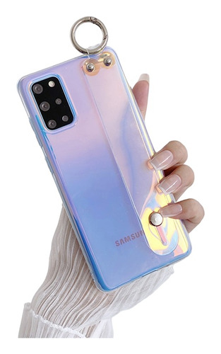 Funda Samsung Con Sujetador Anticaídas Tornasol Cromo + Mica