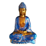 Estátua Buda Tibetano Hindu Meditação Gesso Azul Perolado