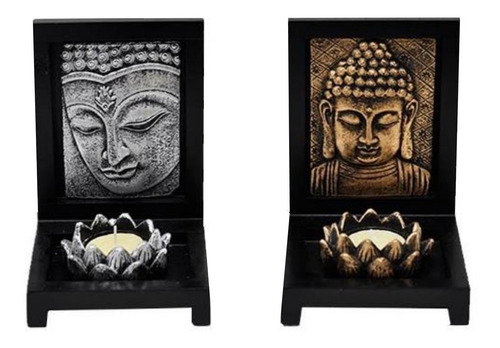 Kit 2 Painel Buda Meditação Feng Shui Yoga Resina + Vela 