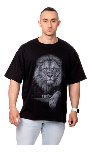 Polera Hombre Sigel Oversize Estampado King Lion Negro