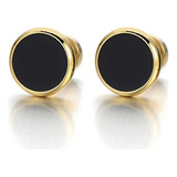 6mm Hombres Mujeres Oro Negro Stud Pendientes Acero Inoxidab