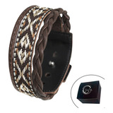 Pulseira De Couro Masculina Lisa Indígena Ajustável