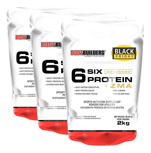 Kit 3 Unid. - 6 Six Protein Advanced + Zma Refil 2kg Sabor Baunilha