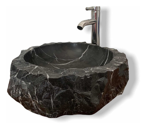 Lavabo Ovalin Rustico De Mármol Natural 40cm Negro Monterrey