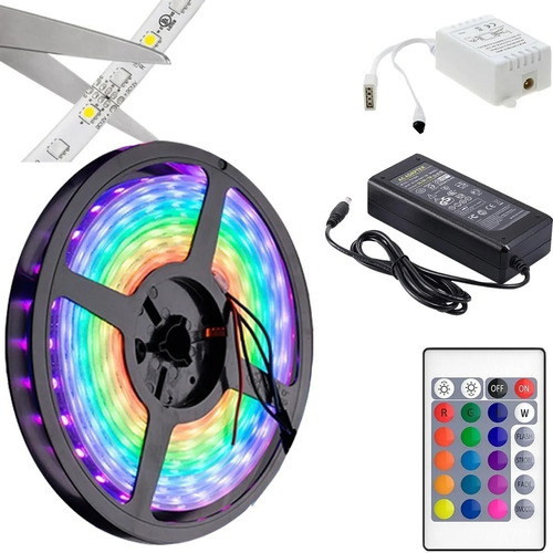 Tira Led 5050 Rgb 5m Con Control Remoto Y Fuente - Efectos