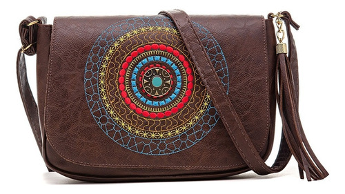 Bolsa Feminina Mandala Bordada Pequena Transversal Ziper