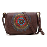 Bolsa Feminina Mandala Bordada Pequena Transversal Ziper