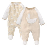 2pcs Body Con Estampado De Ganso Caqui For Bebé 0-12 Meses