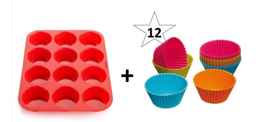 Set Molde Silicona Muffins X12 + 12 Individuales Apto Horno