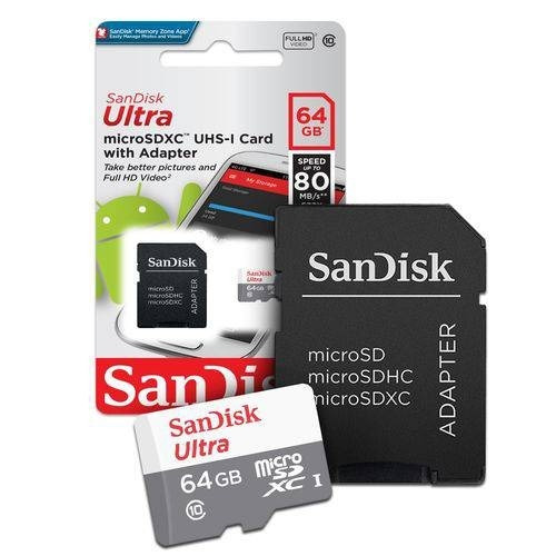 Cartão Micro Sd Ultra 64gb Classe10 80mbs Sandisk + Nota