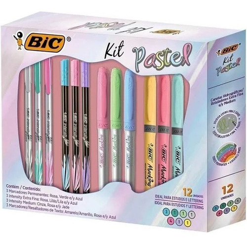 Kit Canetas Pastel Bic Intensity + Marca Texto + Marcador