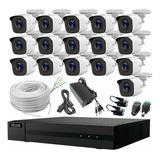 Hilook Kit De Cctv 16 Cámaras Turbo Hd Metálicas + Bobina De Cable Utp Cat53 Con Transceptores Kit De Video Vigilancia Detección De Movimiento Y Cámaras De Seguridad