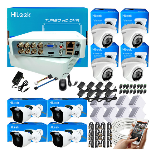 Kit Hikvision Hilook Dvr 1080 8 Ch + 8 Cámaras Seguridad