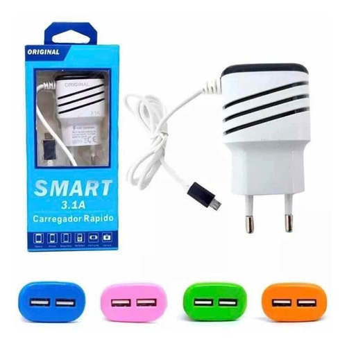 Carregador Rápido Smart V8 2-usb Led 50 Unidade Atacado C Nf