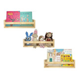 Kit 3 Prateleiras Livro Infantil Montessori Em Pinus - 40cm