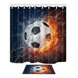 Shocur Sports Shower Curtain Set, Soccer Ball On Fire And Wa