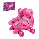 Patins 4 Rodas Ajustável Rosa Com Luz De Led