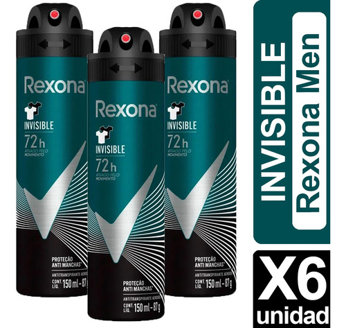 Desodorante Rexona Men Invisible 150ml Pack De 6 Uniades