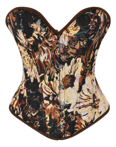Top Corset Vaquero Vintage, Talla Grande, Estampado Floral.