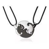 Collar Parejas Novios Acero Inox Cuero Yin Yang Gato Amistad