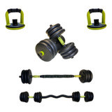  Kit Set De Mancuernas Ajustables Pesas Alta Calidad 20kg Gym Color Verde 
