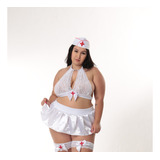 Conjunto Lingerie Sexy Enfermeira Renda Plus Size Completa