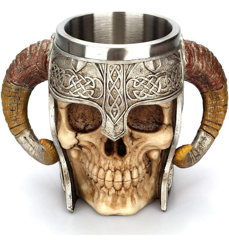 Medieval Mug, Acero Inoxidable Ram Horned Viking Pirate