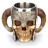 Medieval Mug, Acero Inoxidable Ram Horned Viking Pirate