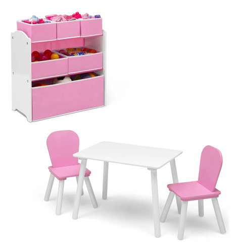 Set Infantil Mesa Con 2 Sillas Y Juguetero Color Rosa Niñas