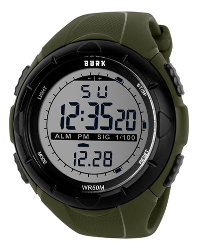 Reloj Deportivo Digital Burk 1025 Luz Led Alarma Cronometro! Color De La Malla Verde