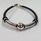 Pulsera De Caucho Con Plata 950 A4