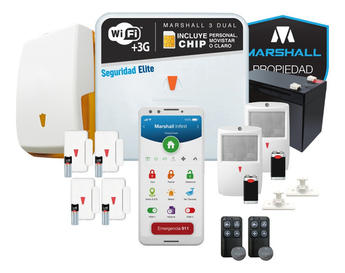 Kit Alarma Marshall 3 Dual Gprs Chip 3g Wifi App Inalambrica