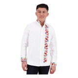 Guayabera Bordada De Algodón Oxford Ml. Palomita. Mayakim