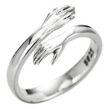 Anillo Ajustable Manos Abrazo Pareja De Plata S925 