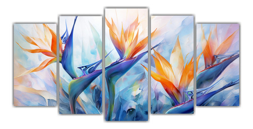 150x75cm Cuadro Decorativo Aves Del Paraíso En Azules