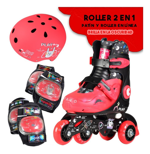 Patin Y Roller Extensible Brilla Oscuridad C Casco Bipokids