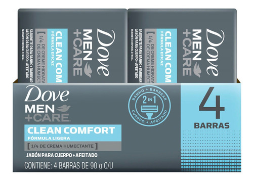 Jabón En Barra Dove Men+care Clean Confort 4 Barras De 90g