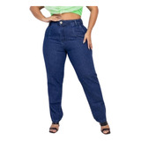 Calça Mom Feminina Plus Size Jeans Cintura Alta Modinha 