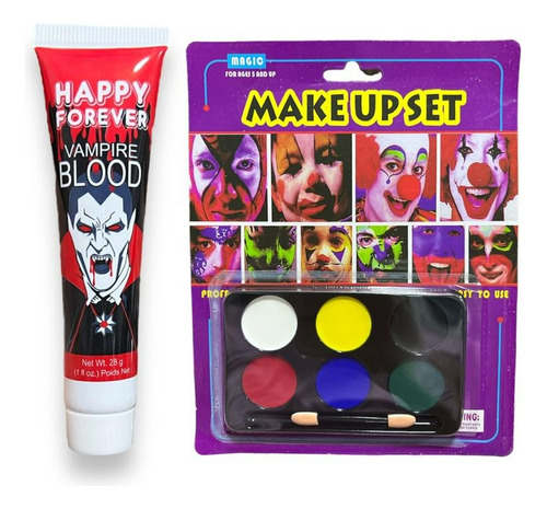 Set De Pintacaritas + Sangre Falsa Artificial Para Halloween