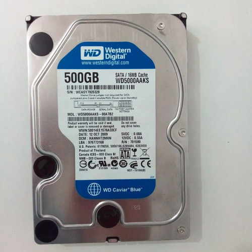 Hd Western Digital 500gb 7200rpm Sata 2